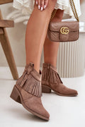 Bottes à talons Step in style en suédine brun taupe, franges, fermeture éclair, style western moderne, confort talon carré 5cm, occasion多s