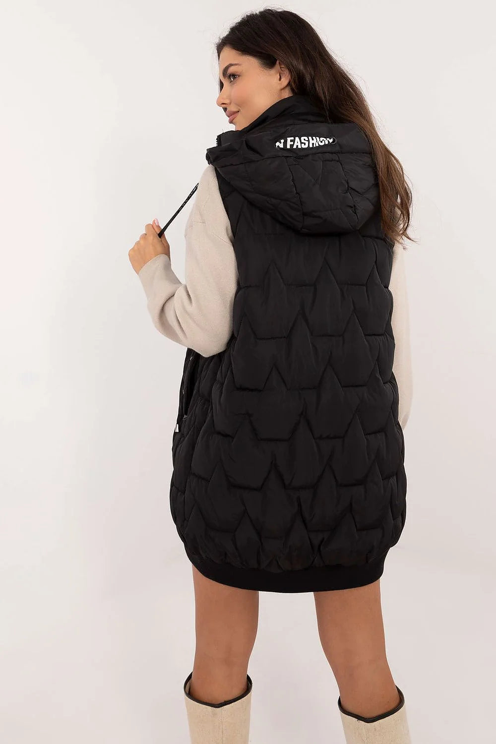 Gilet matelassé sans manches pour femme, coupe longue, col roulé, poches zippées, isolation thermique, style urbain, couleur noire, occasion quotidienne, automne-hiver-printemps