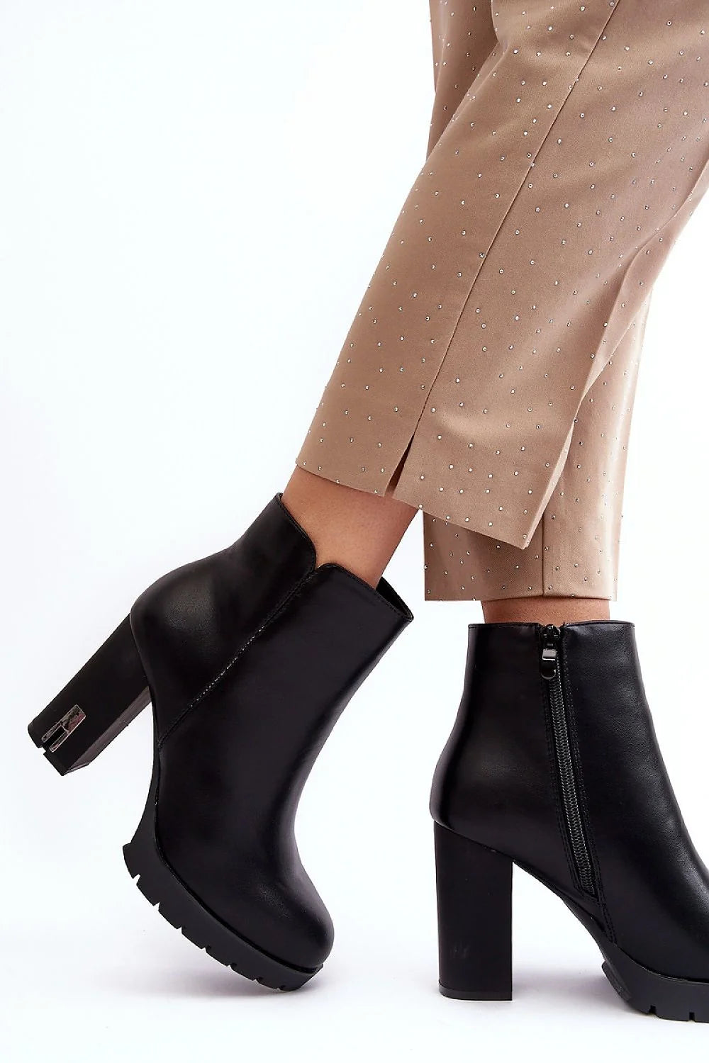 Bottes à talons pour femmes en cuir artificiel noir style automnal fermeture éclair zip classique hauteur 11 cm talon 10 cm