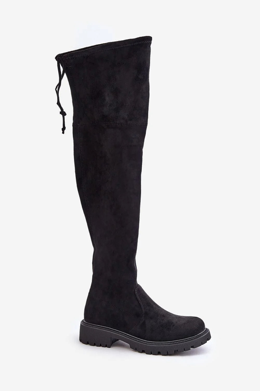 Bottes cuissardes en suède noir profond, style élégant, talon plat, zip latéral, idéales pour l'hiver, femmes