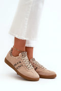 Chaussures de sport pour femmes modernes style élégant beige clair daim imprimé léopard baskets basses confortables lacets perforations