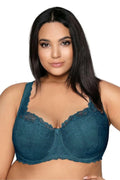 Soutien-gorge féminin full cup dentelle bleu canard floral grandes tailles bretelles larges ajustables soutien optimal