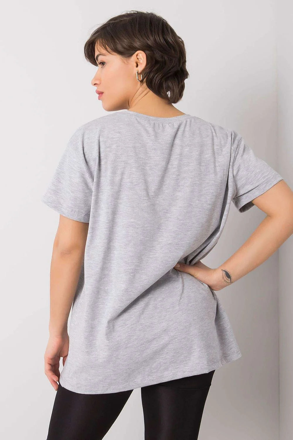 T-shirt Fancy femme décontracté moderne impression textuelle AMOUR IS FRENCH manches courtes encolure ronde coton lycra