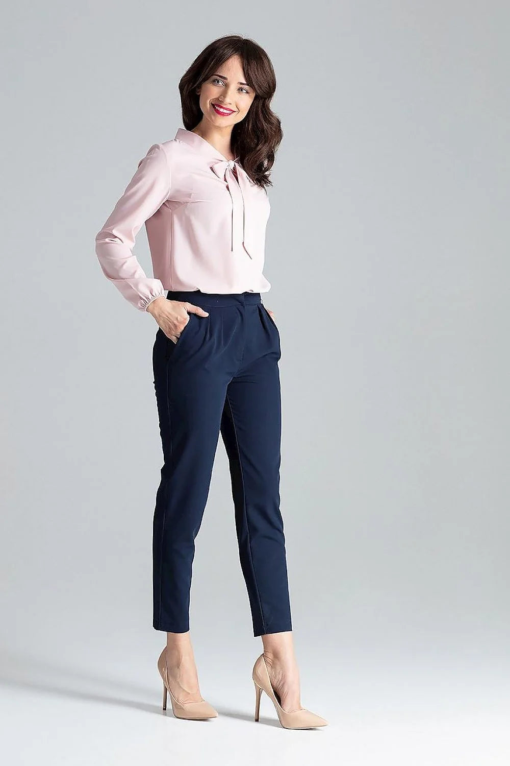Pantalon femme cigarette 7/8 plis devant poches biais fermeture zip taille haute vert émeraude polyester viscose occasion professionnelle soirée