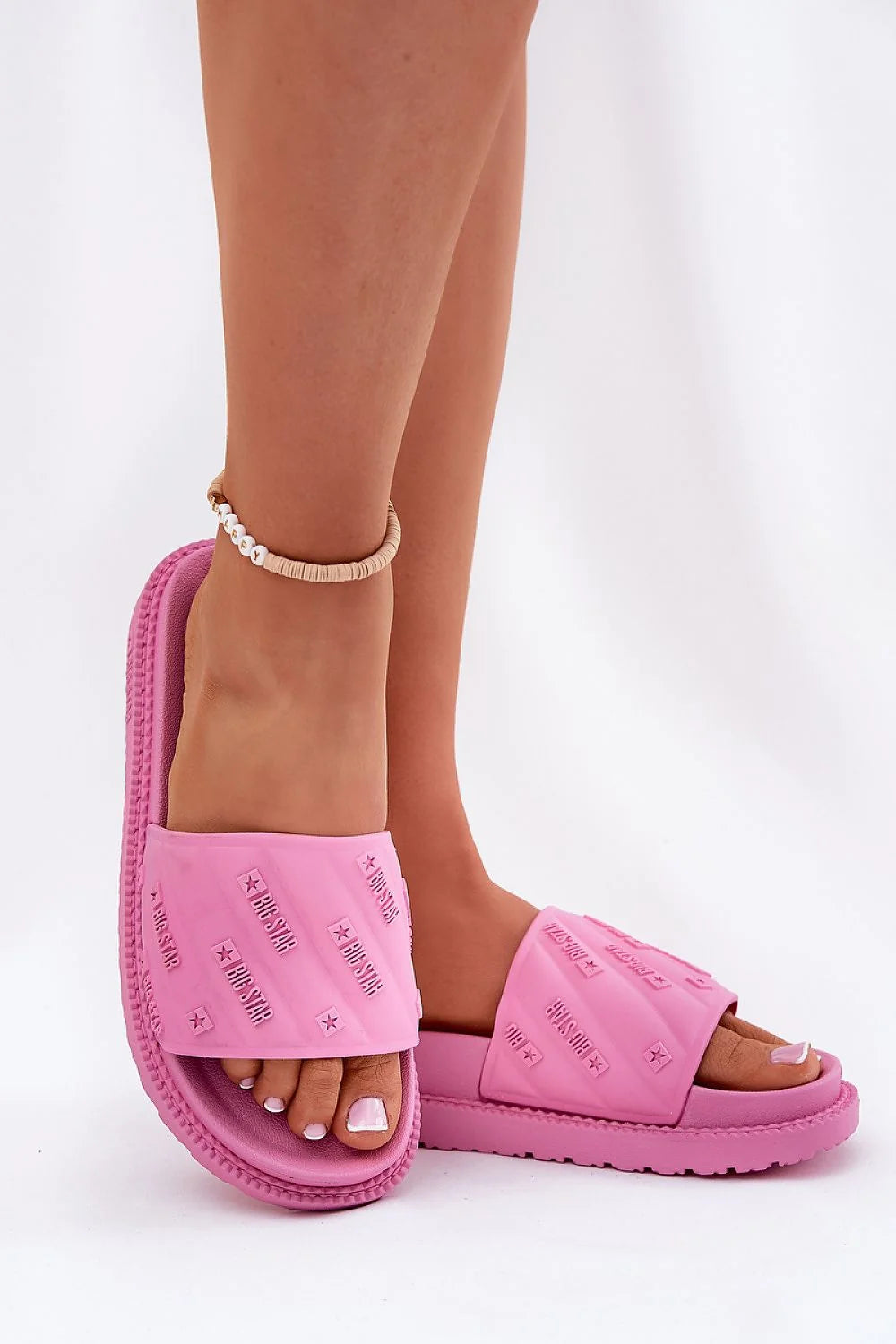sandales femme bigstar slides bride embossée logo plateforme 45mm mousse EVA fuchsia semelle épaisse crantée antidérapante