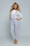 Pyjama à bretelles coton confortable motifs chouettes gris style détente casual pour femmes élégantes