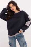 Sweatshirt femme style casual moderne manches longues contrastantes tissu coton polyester oversized couleur marine grise
