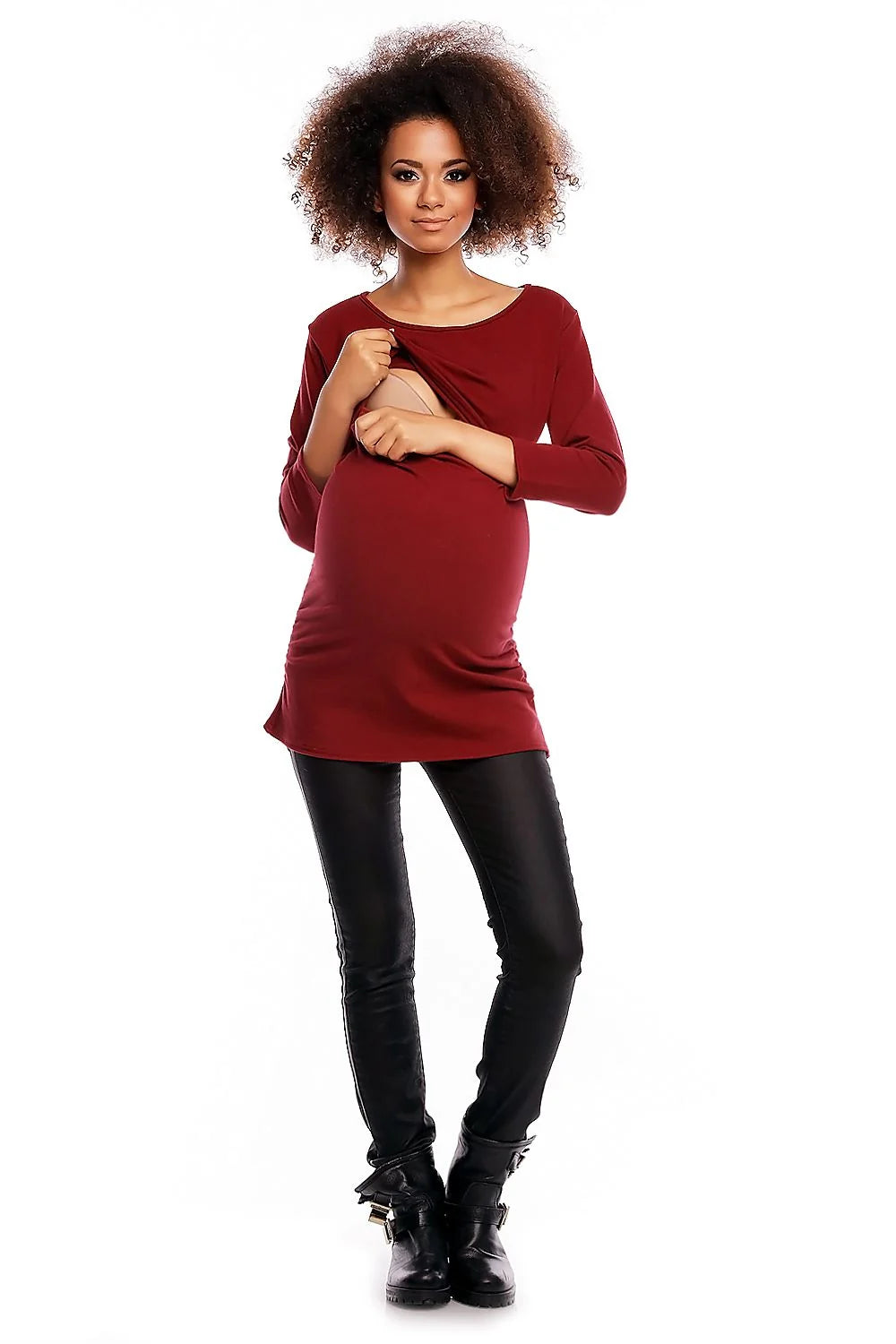 Haut de maternité coton bleu clair casual confort manches longues style élégant pour grossesse