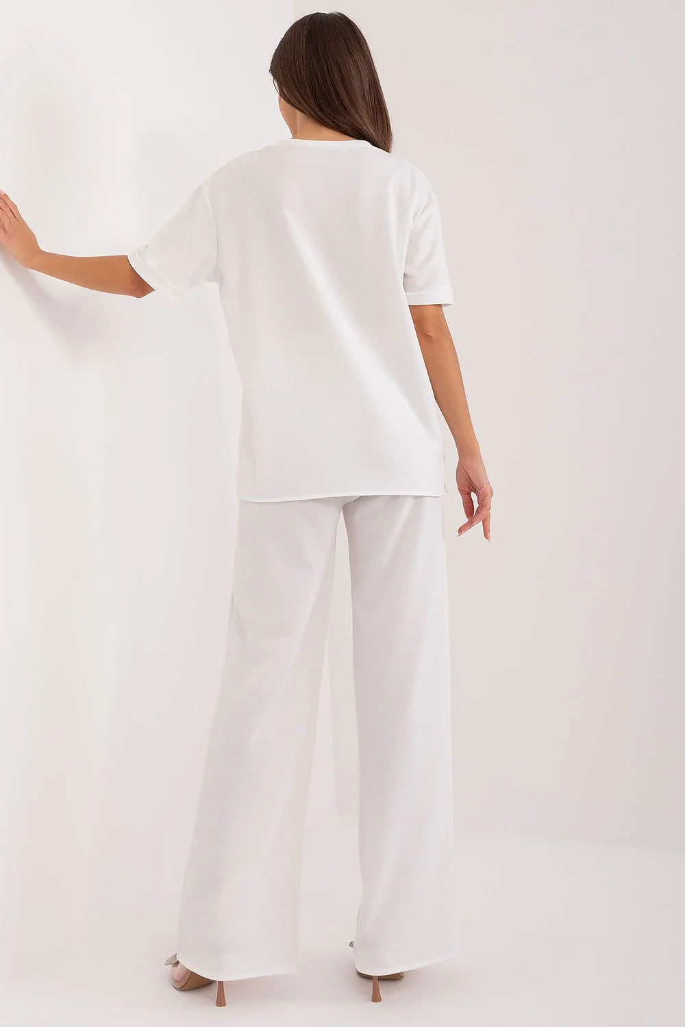 Ensemble Lakerta pour femme, chemisier et pantalon blancs, style élégant, coupe droite et ample, occasions quotidiennes et travail