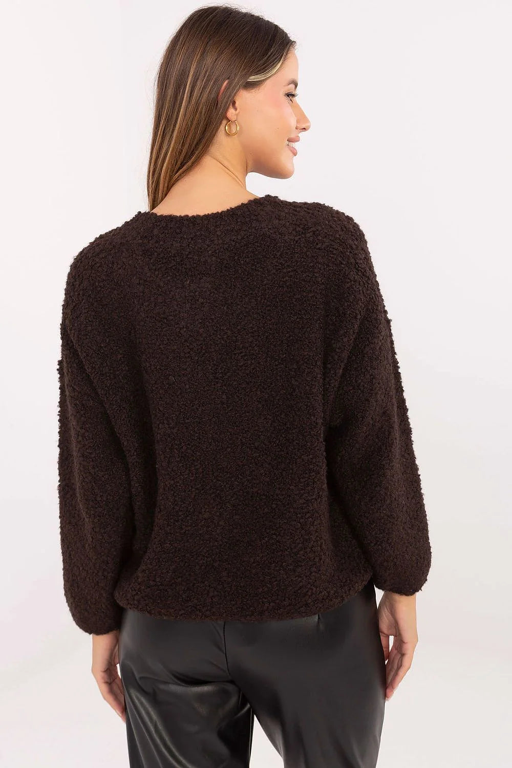 cardigan teddy zippée marron chocolat coupe courte boxy pelucheuse col montant manches longues doublure épaisse chaleur confort alpaga acrylique viscose