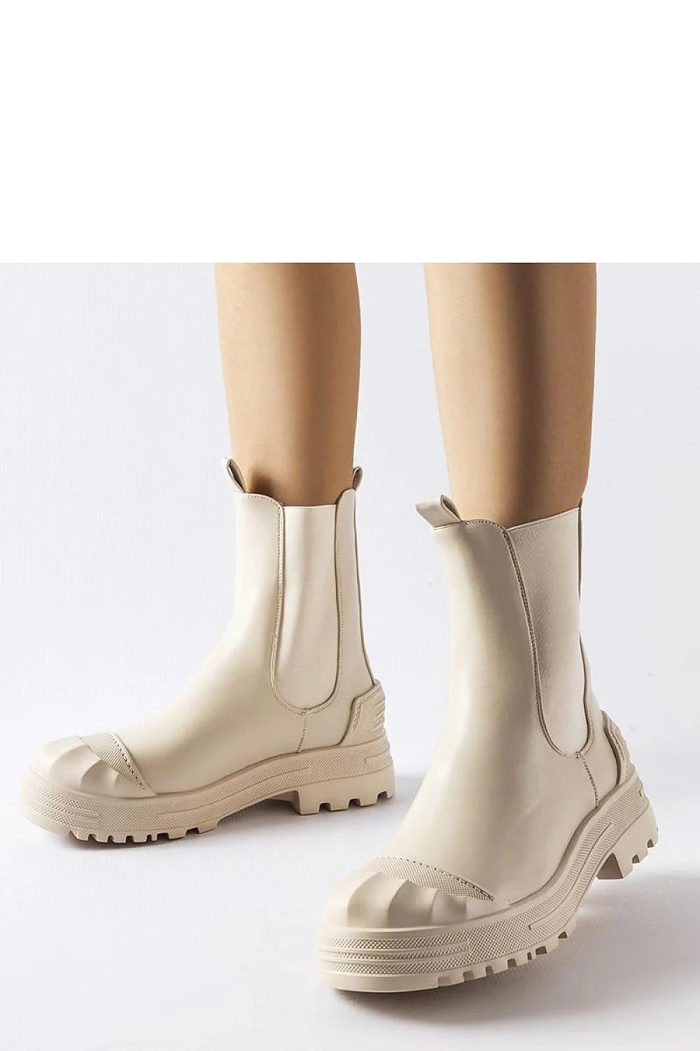 Bottes Chelsea pour femme en caoutchouc beige clair, design moderne, semelle crantée, confort et style