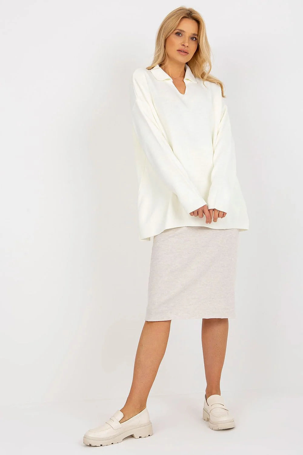 Pull-over femme Rue Paris rouge vif ample manches longues encolure ras du cou acrylique 100% tailles universelles mode Casual