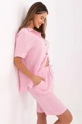 Ensemble Lakerta chemise short coton mousseline rose pastel coupe ample décontracté féminin été respirant confort