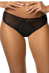 Culotte femme élégante dentelle tulle transparent nœud noir coupe classique taille mi-haute confort élastique