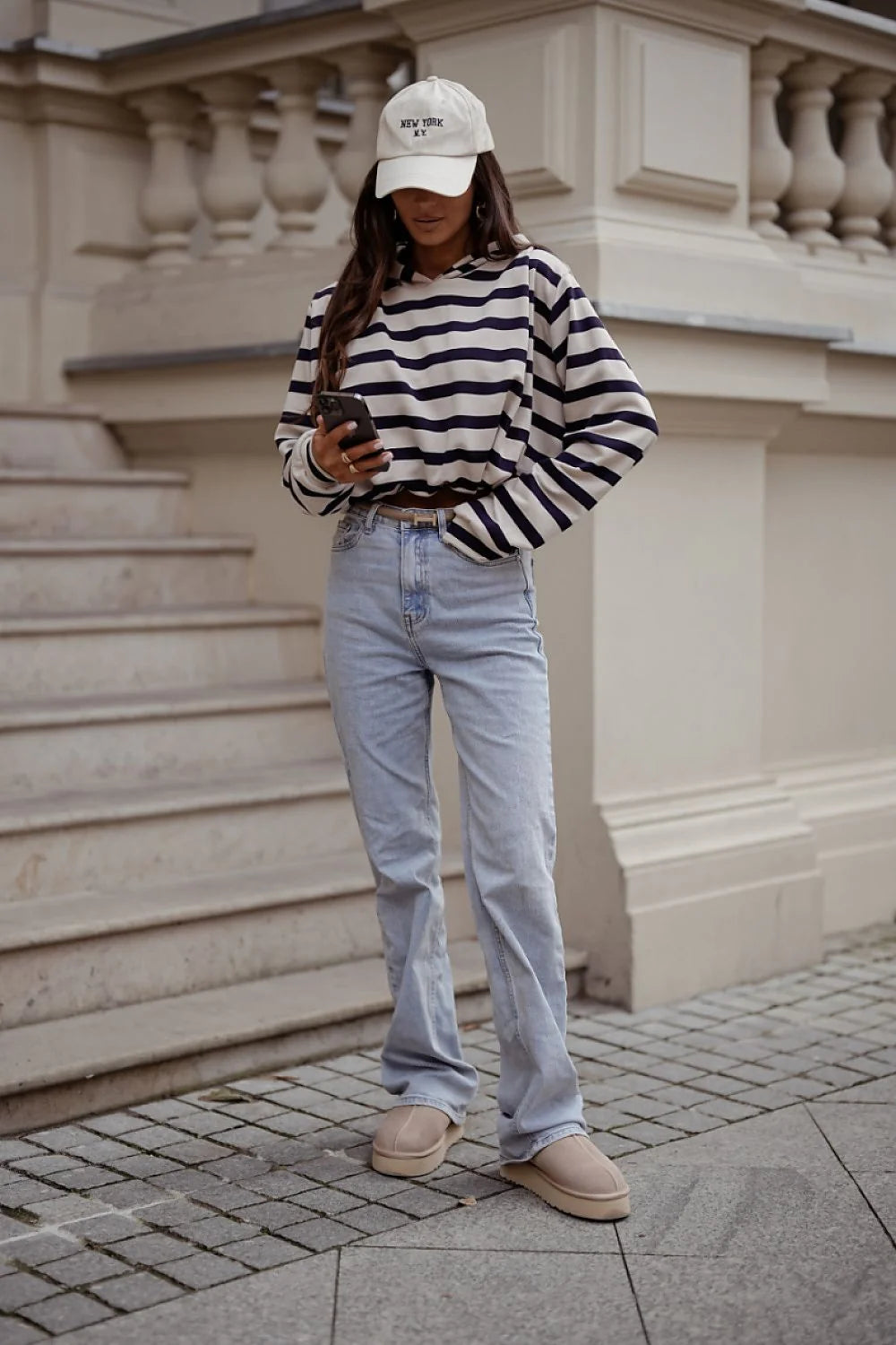 hoodie femme marinière crop écru bleu marine oversize jersey coton élasthanne manches longues bouffantes bordcote doux léger confort respirant