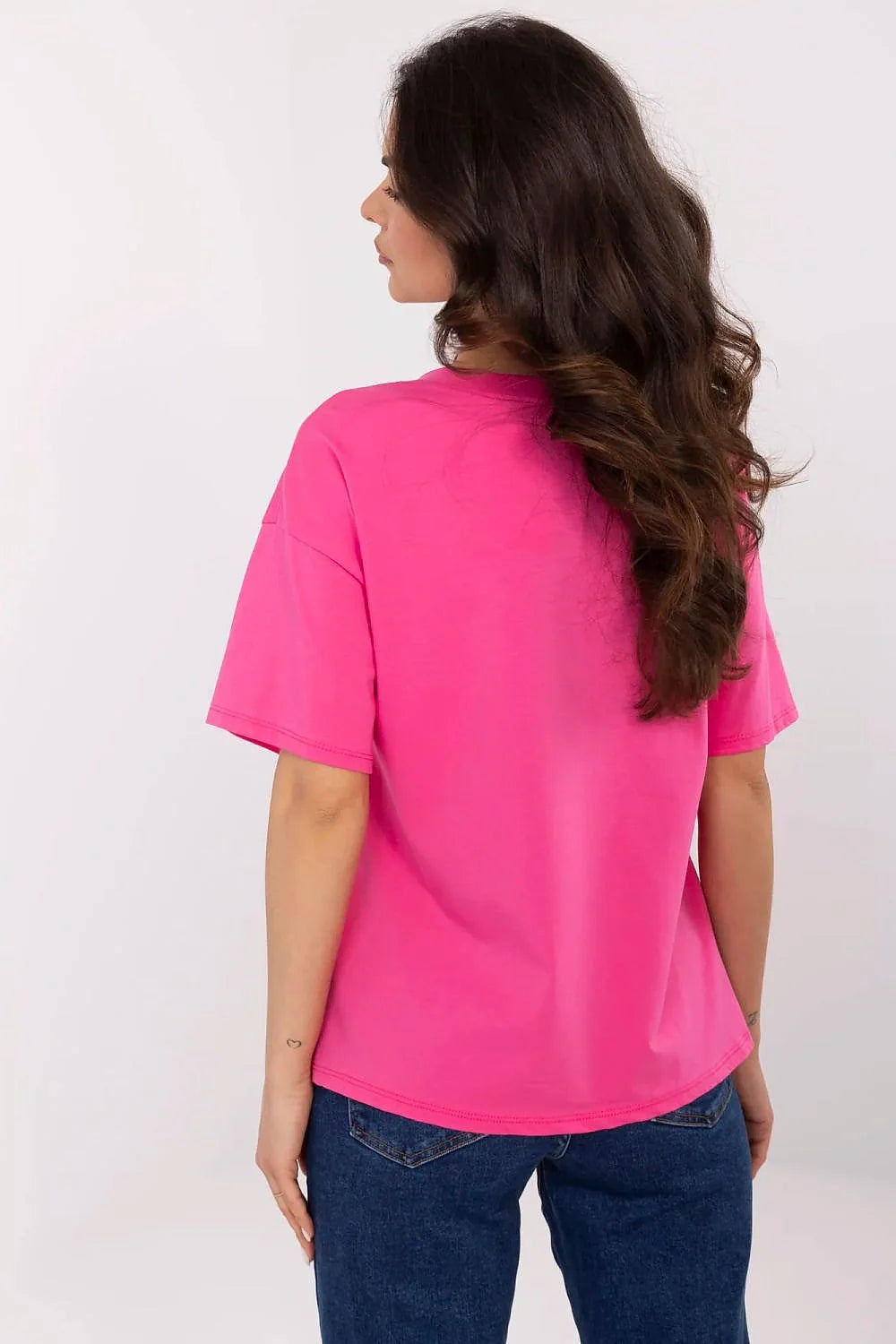 T-shirt Italy Moda pour femme, style casual, coupe ample, imprimé méditerranéen, coton élasthanne, confort tout le jour