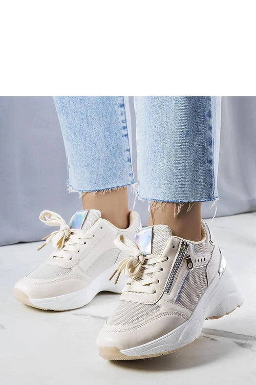 Baskets femme mode Solea beige compensées lacets mesh cuir synthétique semelle blanche summer collection occasionnels tendance confort