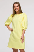 Robe de jour Be Wear jaune pâle manches 3/4 coupe ample style A ligne Polonaise femme été vacation ville