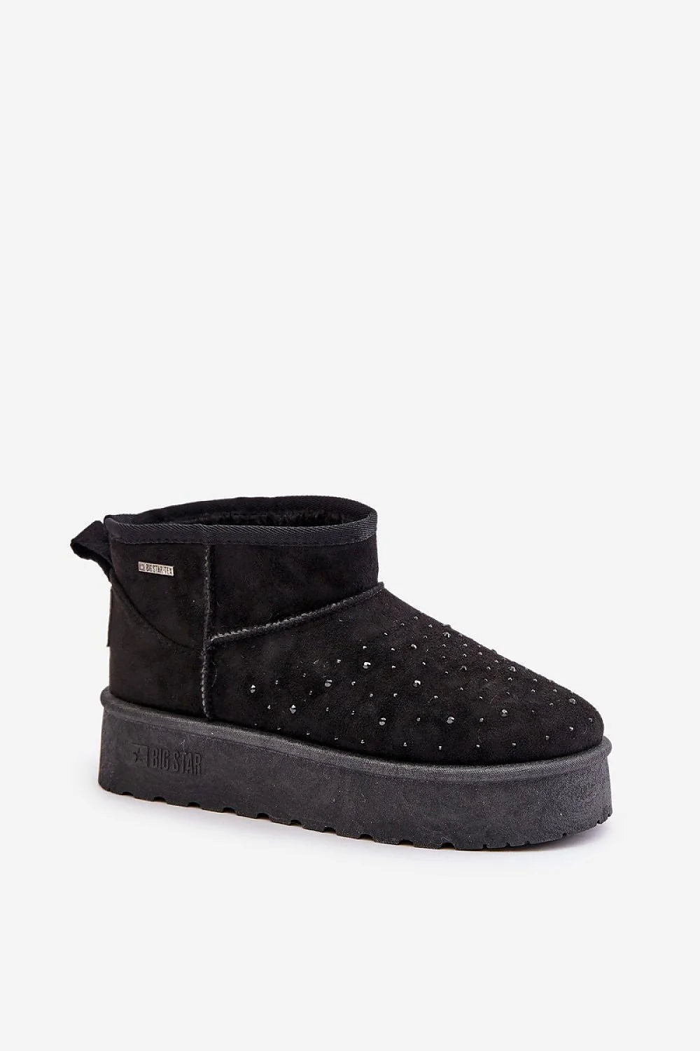 Bottes de neige pour femmes style moderne cuir suédé noir fourrure synthétique talon compensé semelle caoutchouc
