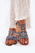 Sandales pour femme style bohème-chic lanières tressées couleur bleu doux détails ivoire semelle intérieure en cuir été 2023