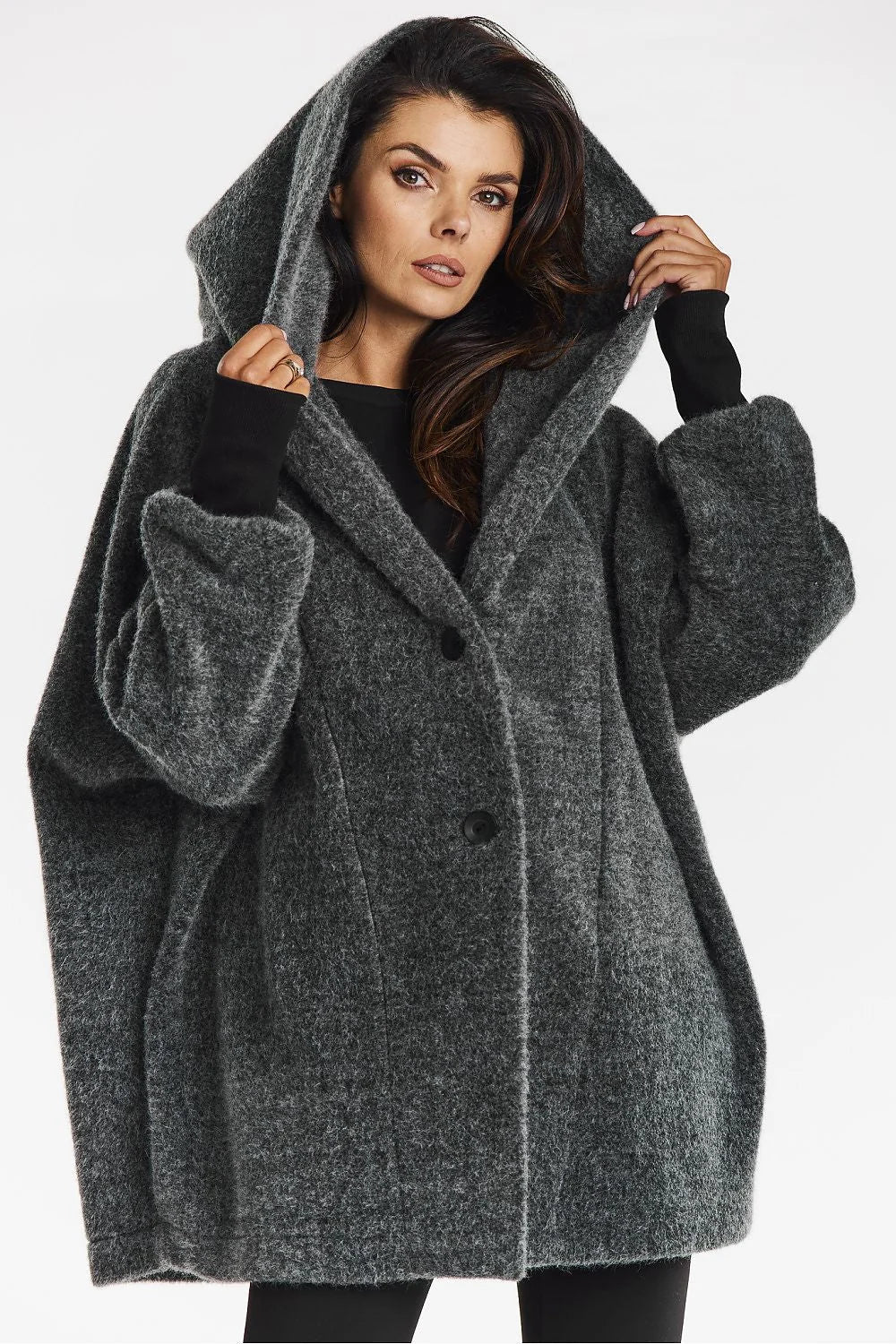 Manteau oversize kimono capuche élégant pour femme couleur gris foncé Awama automne hiver mode moderne femmes