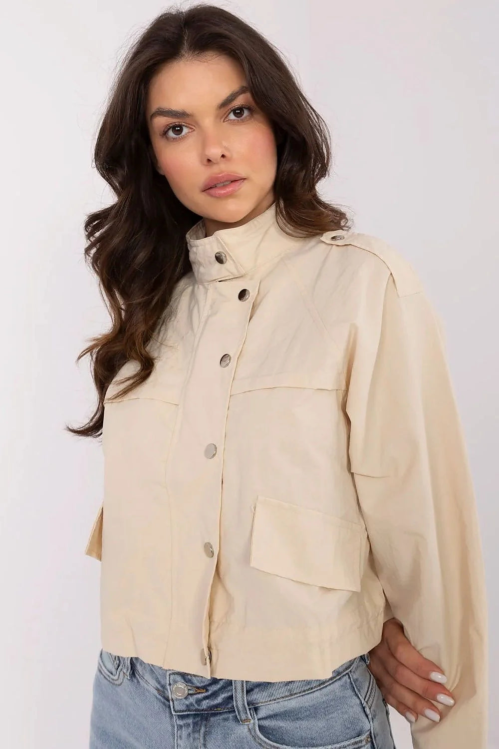 Veste pour femme beige clair style décontracté coupe courte polyester résistant