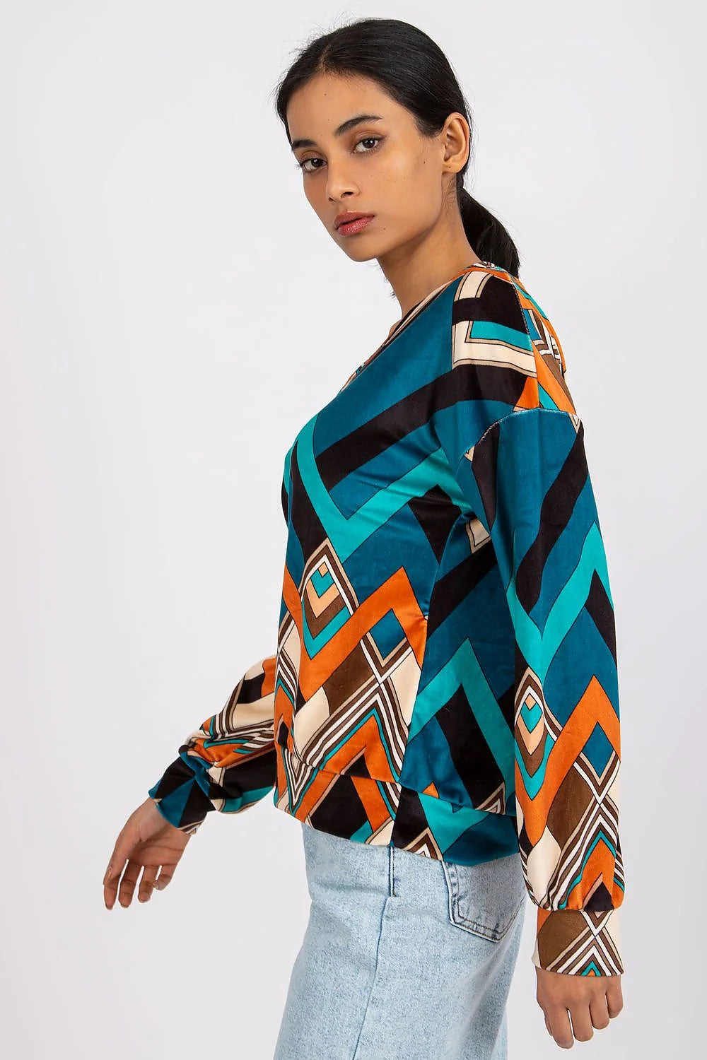 Chemisier femme polyester ample bohème manches longues motifs floraux colorés style décontracté élégant moderne