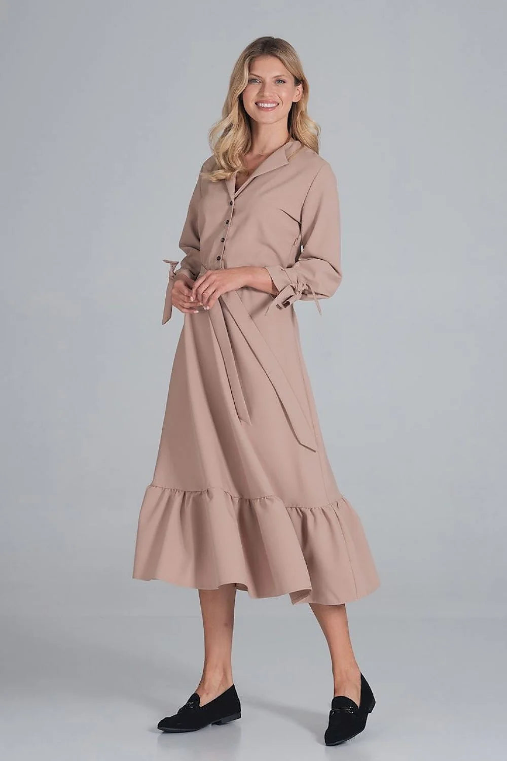 Robe élégante en polyester bleu ciel, style décontracté chic, manches longues, ceinture pour femme
