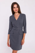 Robe élégante pour femme coupe droite ceinture ajustable manches 3/4 couleur grise taille ajustable polyester