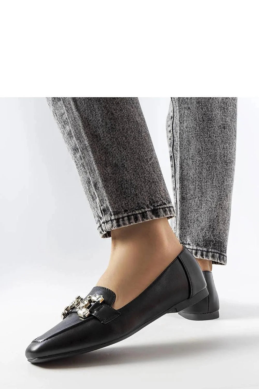 Moccasins élégants pour femmes en cuir écologique noir zircons ornementés bas talon confortable occasionnels formels semi-formels Marechal