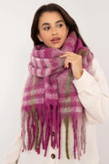 châle oversize femme grand format carreaux diagonaux polyester moelleux pelucheux effet mohair franges larges enveloppant cocooning chaud doux