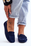 mocassins femmes classiques éco suède confortable antidérapant cuir artificiel bleu marine slipon bout rond penny surpiqûres