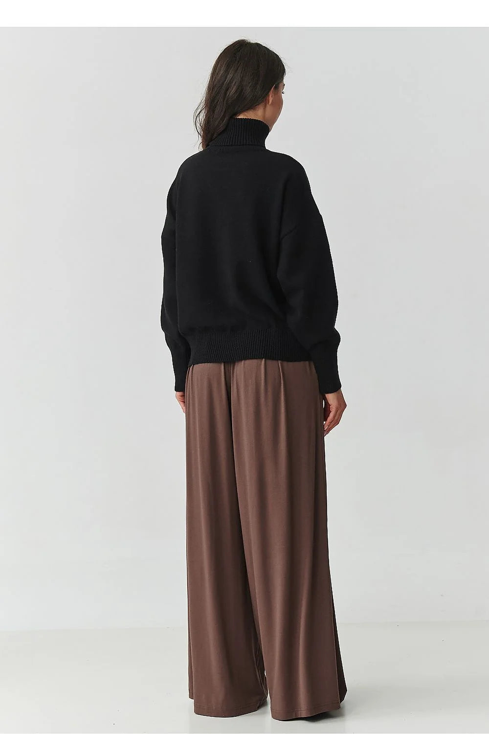 pull femme col roulé noir maille douce viscose stretch durable antipeluches oversize longueur hanche manches ballon épaules tombantes