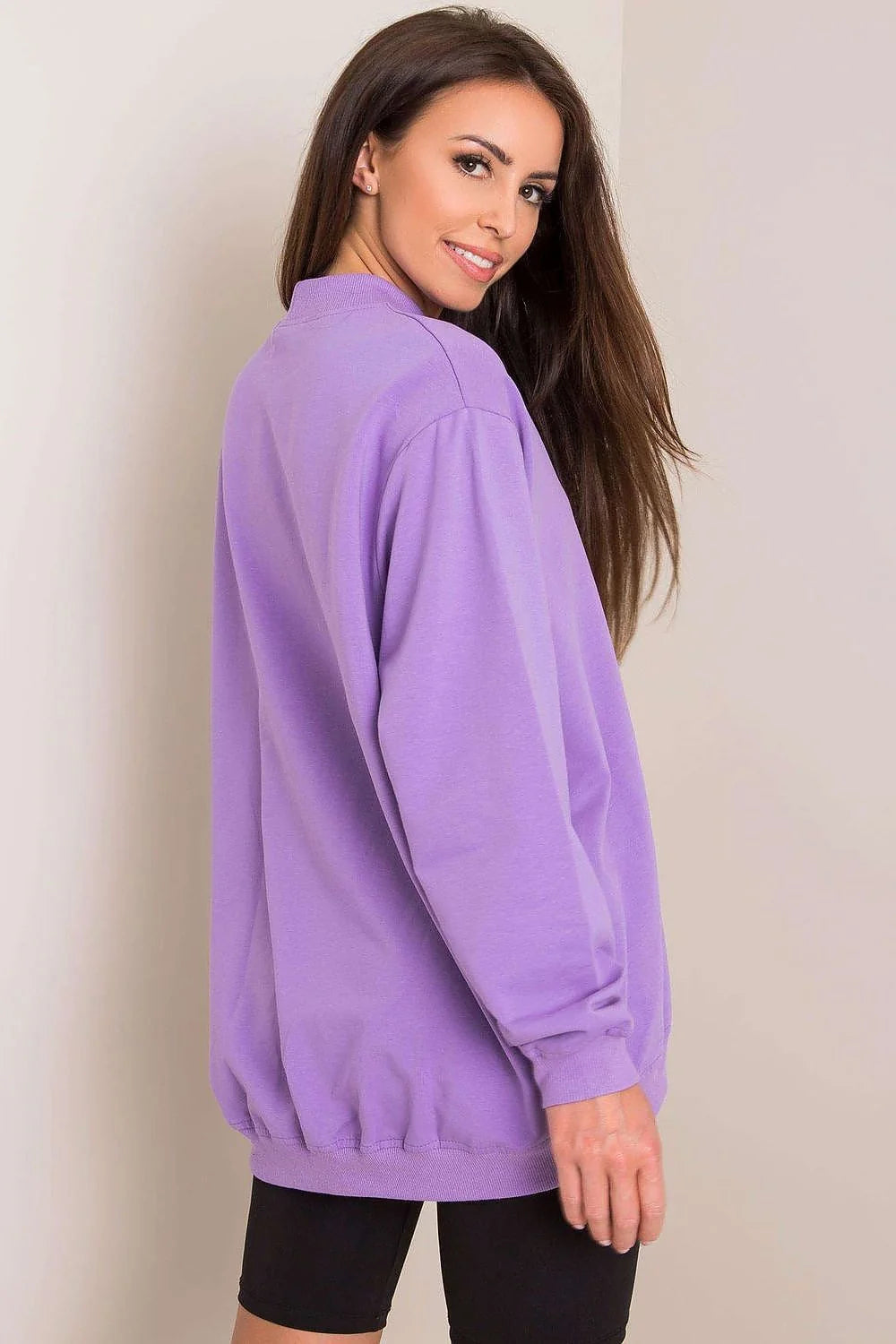 Sweatshirt BFG pour femme en coton 90% élasthanne 10%, style casual oversize, couleur bleu vif, manches longues, col rond côtelé, idéal pour tenues urbaines et décontractées