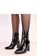 bottines femme cuir écologique verni bout pointu talon bloc 8cm tige mi cheville doublure tissu semelle douce fermeture éclair latérale