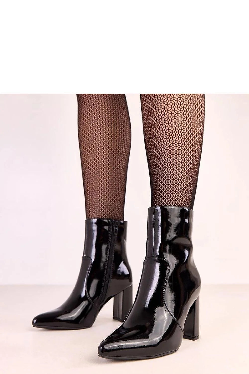 bottines femme cuir écologique verni bout pointu talon bloc 8cm tige mi cheville doublure tissu semelle douce fermeture éclair latérale
