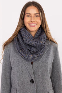 snood écharpe tube grosse maille tricotée double tour volumineuse cocooning hivernal anthracite texturé fils dorés scintillants polyester durable confortable