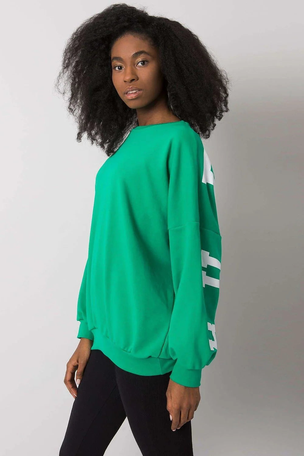 Sweatshirt femme coton polyester vert vif coupe ample décontractée manches longues confort mode urbaine