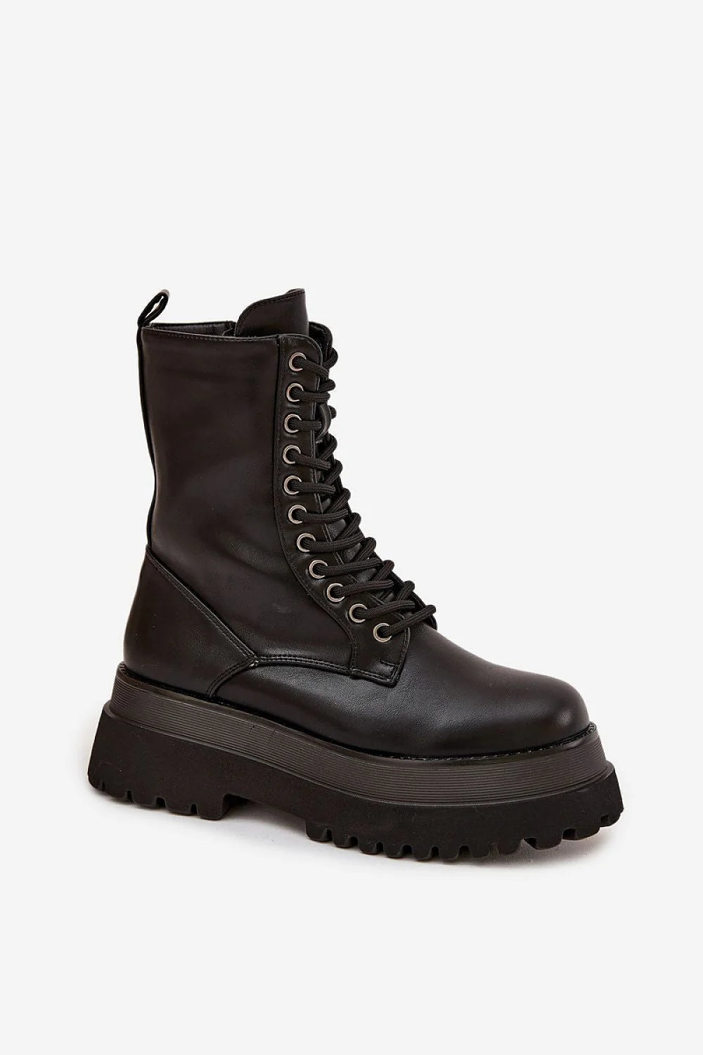 bottines femme cuir écologique plateforme massive montante lacées fermeture éclair latérale doublure mousse semelle crantée antidérapante talon confort urbain tendance