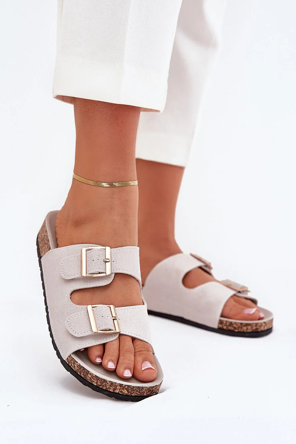 Sandales pour femmes style contemporain cuir suédé éco-friendly plateforme liège ajustables doré occasion estivale confort toute la journée mode décontractée