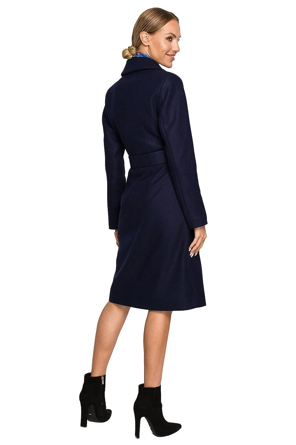 Manteau femme élégant long col revers ceinture poches vert veste hiver mode laine acrylique polyester