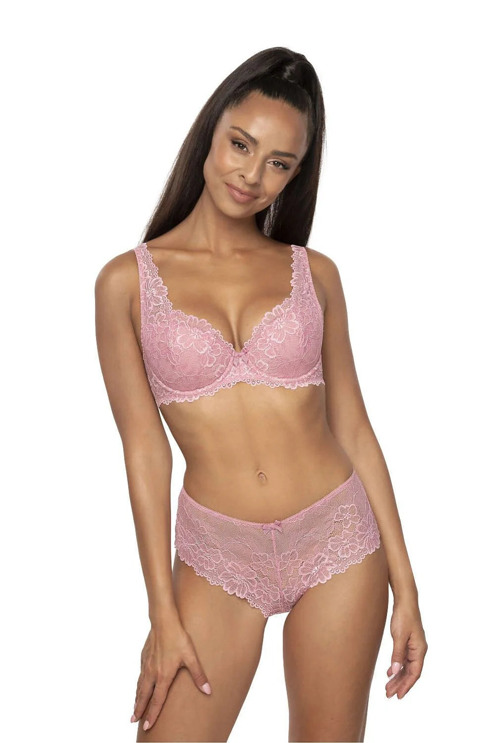 Shorts dentelle rose floral femme, style culotte, matériau délicat, taille régulière, nœud décoratif, confort élastique, collection lingerie