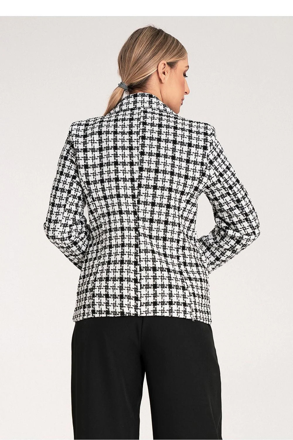 Veste blazer femme carreaux élégant professionnelle double boutonnage tissu jacquard coton polyester taille ajustable