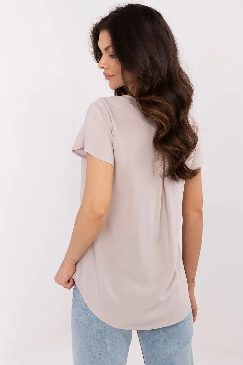 Chemisier Sublevel en viscose légère blouse féminine décontractée col en V manches courtes style minimaliste couleur neutre occasion quotidienne