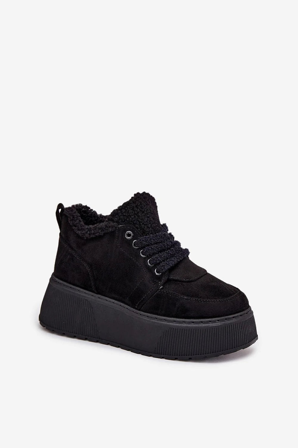 bottes neige femme suédine écologique noires compensées plateforme semelle crantée épaisse doublure fourrure sherpa chaudes confortables lacets zip