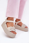 Sandales plateforme style élégant beige cuir naturel ajustement facile femmes occasion quotidienne et spéciale