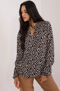 Chemisier Sublevel pour femme, motif géométrique en viscose écolo, manches longues bouffantes, décolleté V, style moderne, polyvalent, idéal pour la vie quotidienne et le travail