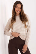 pull femme beige écru maille fine col rond côtelé rayé gaufré reliefs manches longues bords côtes coupe décontractée