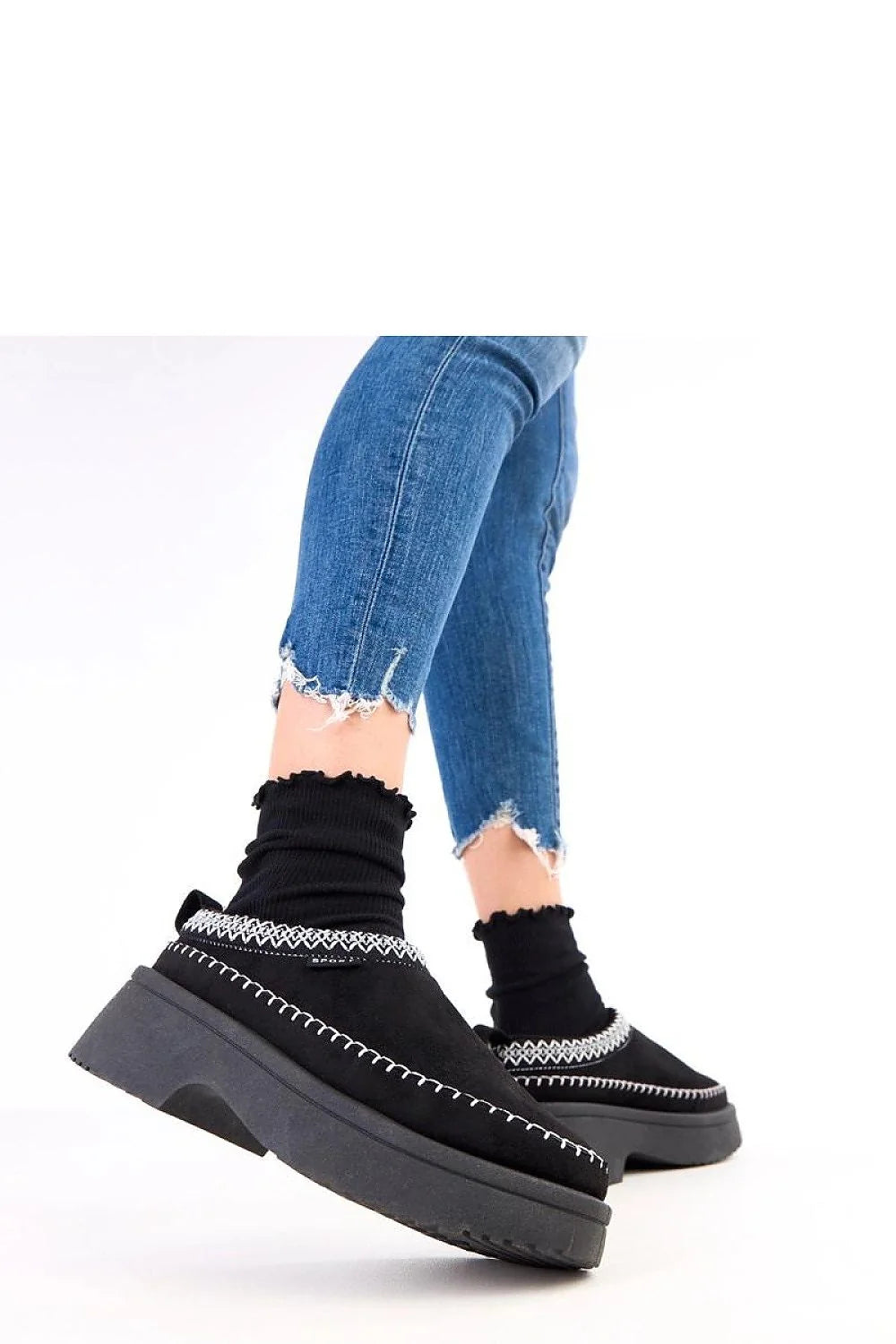 pantoufles femmes mocassins slipon suédé écologique broderie décorative col côtelé enfilage facile semelle tissu douce plateforme épaisse antidérapante
