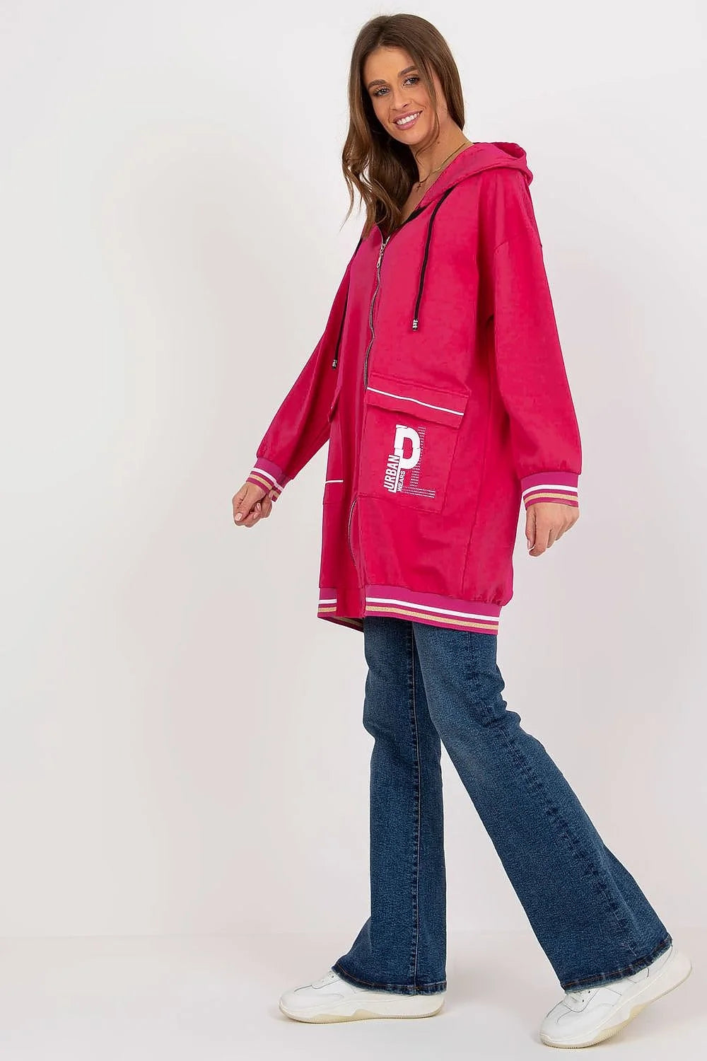 Sweatshirt Relevance pour femme, oversized, design urbain moderne, manches longues, fermeture éclair intégrale, poches grandes, coton élasthanne, tailles S/M-L/XL